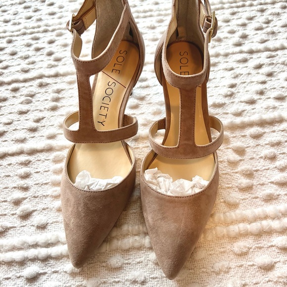 Womens sole society suede beige comfortable heels - Picture 2 of 5